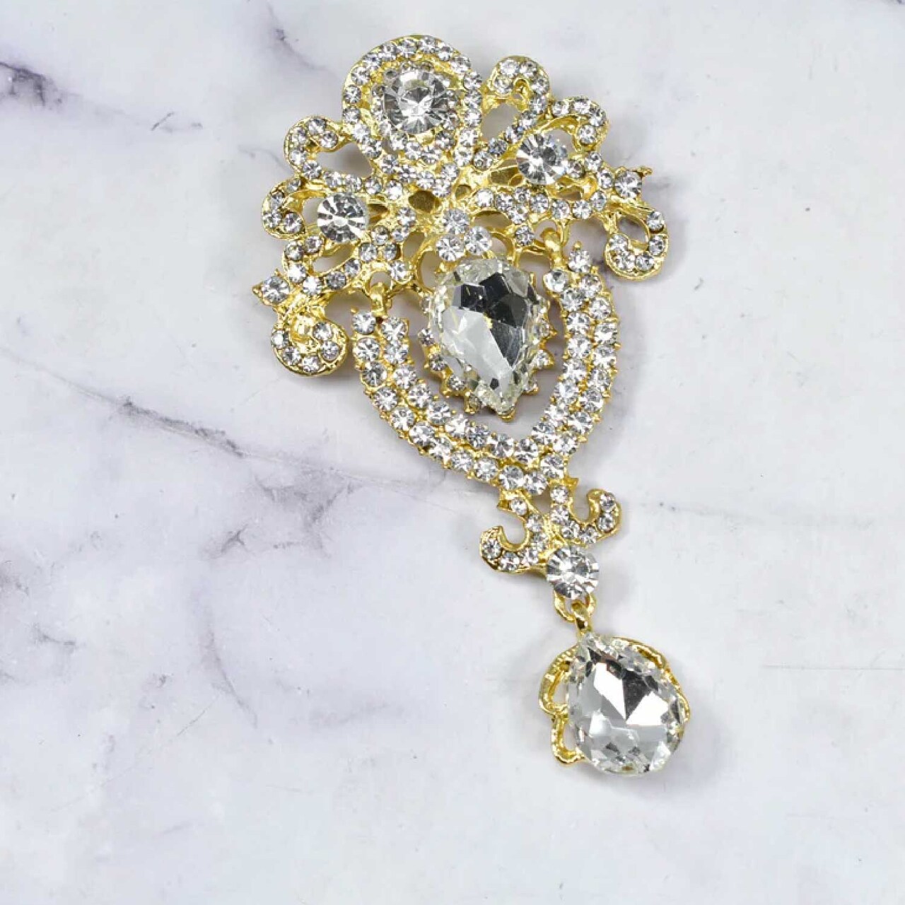 Large Silver Rhinestone Dangling Crown Brooch Pin Accessory for Dresses DIY 4 Inch